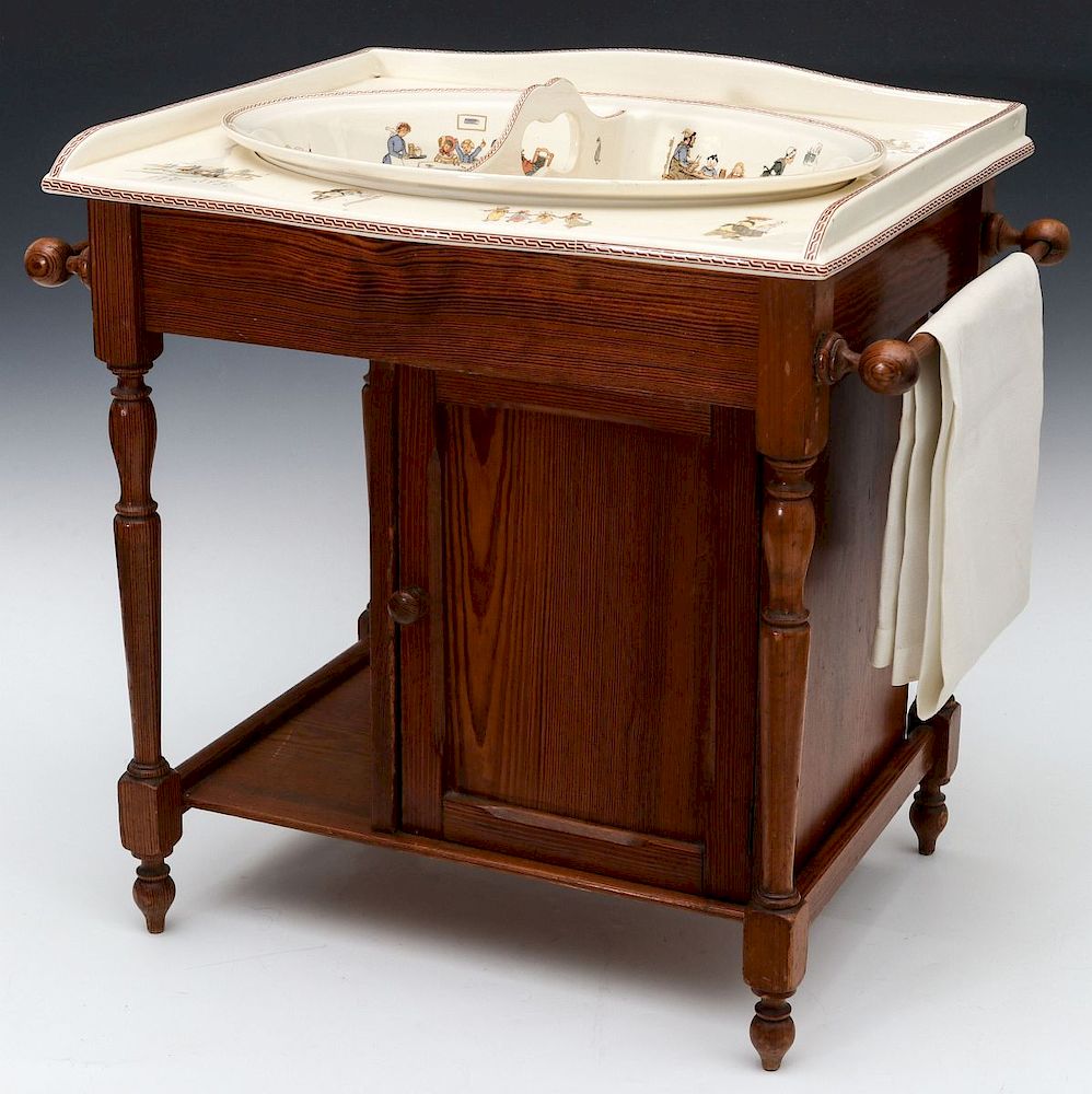 Appraisal: A RARE s FRENCH WASH STAND WITH GREENAWAY KIDS The