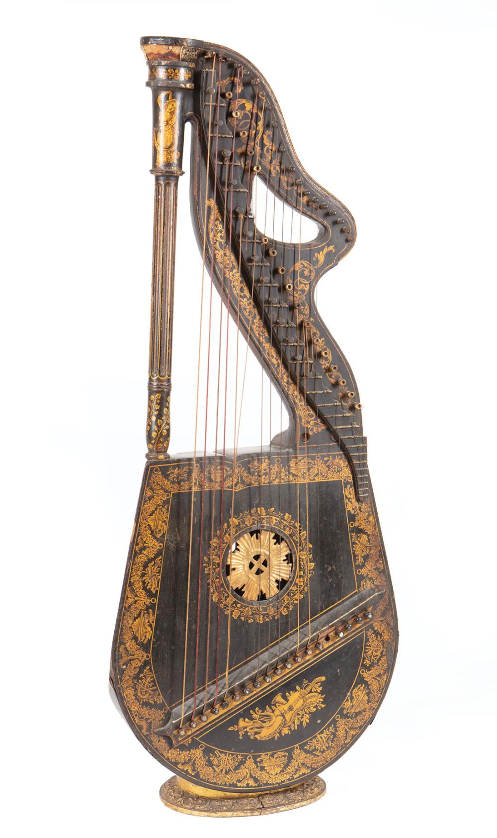 Appraisal: English Gilt and Ebonized Dital Harp early th c probably