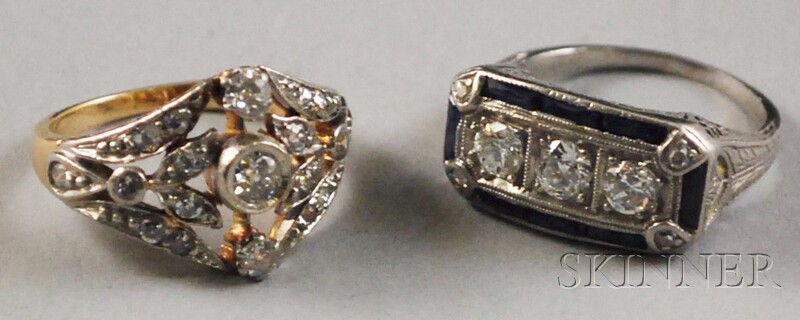 Appraisal: Two Art Deco Diamond Rings a platinum diamond and sapphire