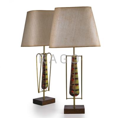 Appraisal: HEIFETZ Pair of table lamps USA s Brass enameled metal