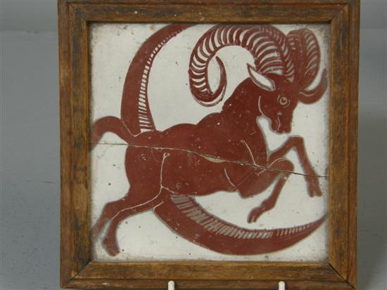 Appraisal: William De Morgan tile of mythical beast jumping over a