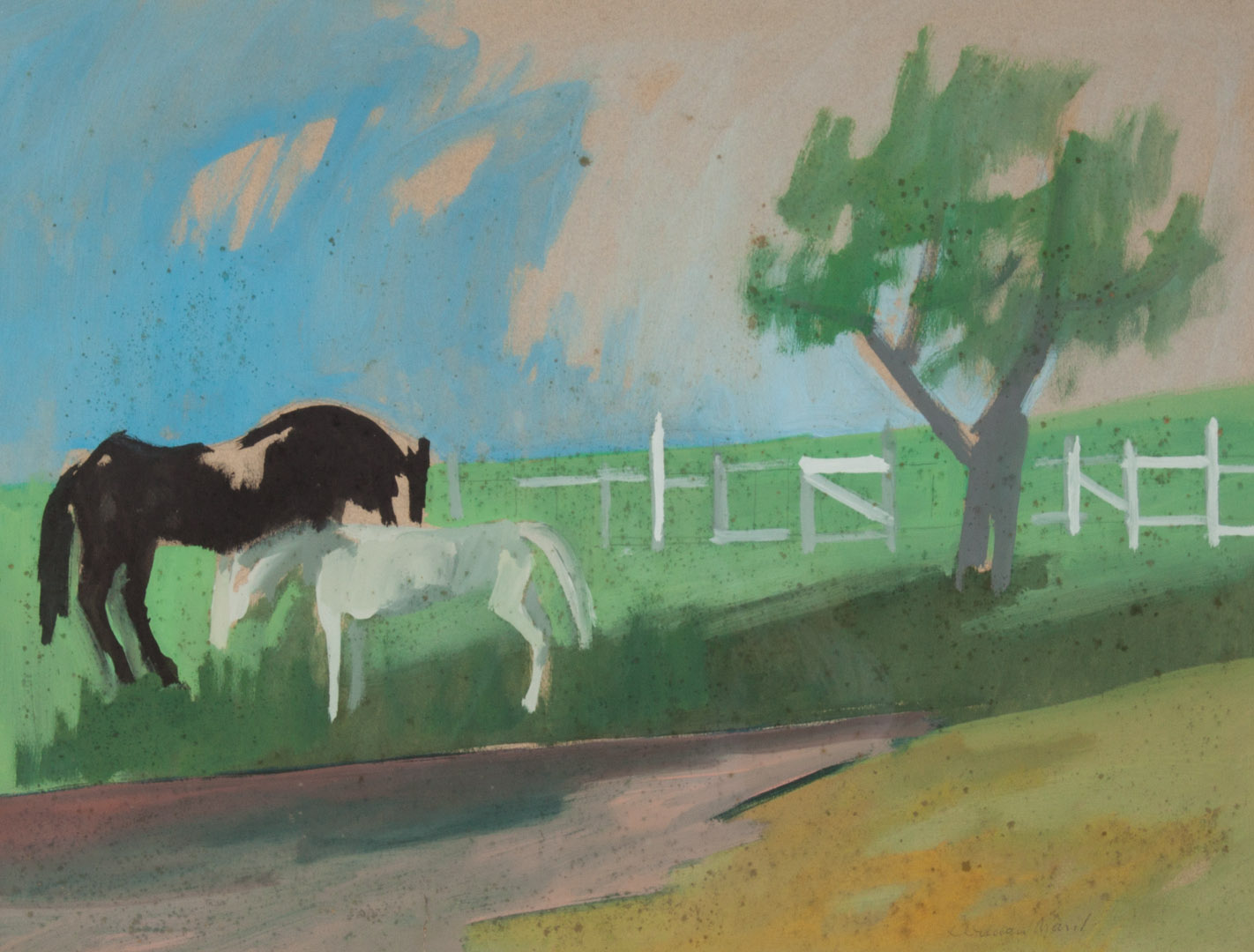 Appraisal: Herman Maril Horses in Farmyard oil on paper American -