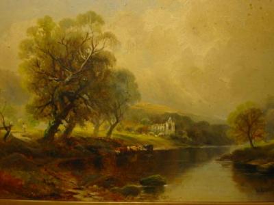 Appraisal: WALTER MEEGAN - Cattle Watering at Bolton Abbey oil on