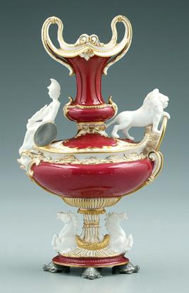 Appraisal: Crown Derby porcelain urn iron red with gilt highlights mounted