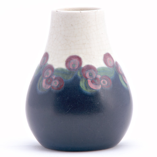 Appraisal: ROOKWOOD Vellum bulbous vase painted by Elizabeth McDermott with stylized