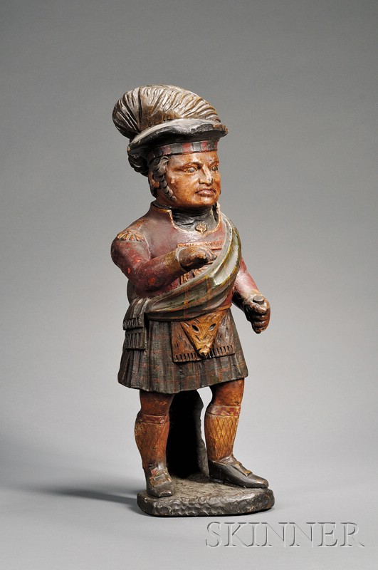 Appraisal: Carved and Painted Wooden Scottish Highlander Cigar Store Countertop Figure