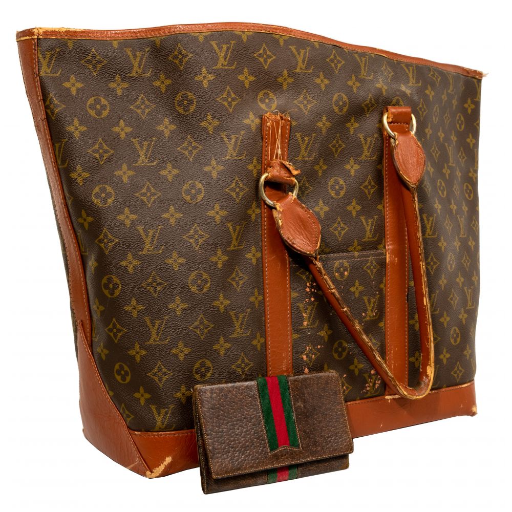 Appraisal: LOUIS VUITTON SAC WEEKENDER TOTE AND GUCCI WALLETHaving brown and