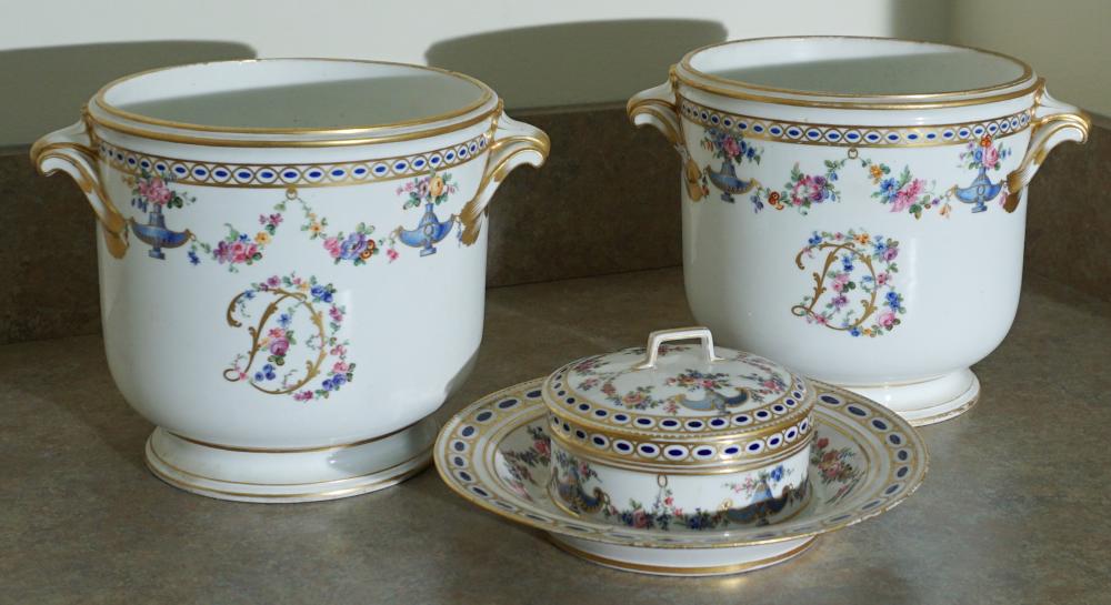 Appraisal: PAIR OF SEVRES-TYPE SEAUX BOUTEILLE AND A SEVRES-TYPE BEURRI RE