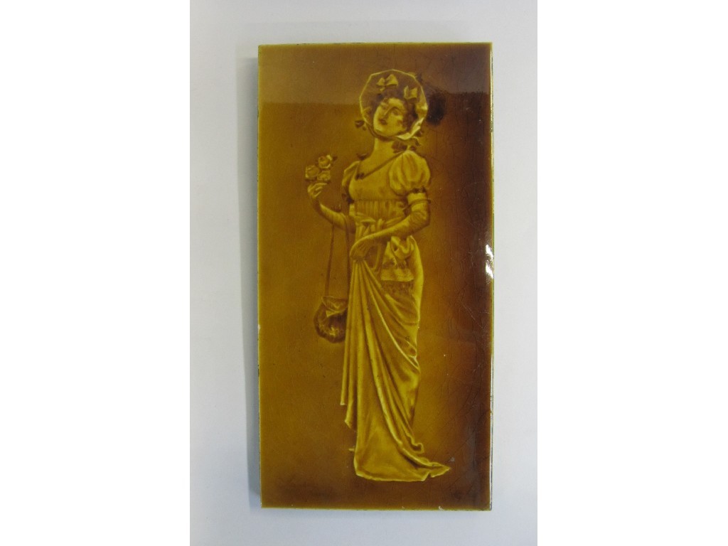 Appraisal: Large glazed tile depicting a Regency lady