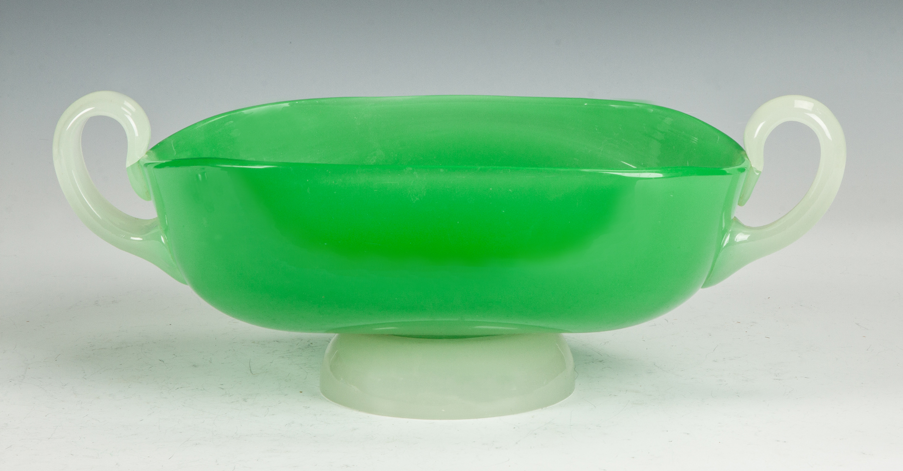 Appraisal: Steuben Green Jade Alabaster Handled Compote Early th cent Unsigned