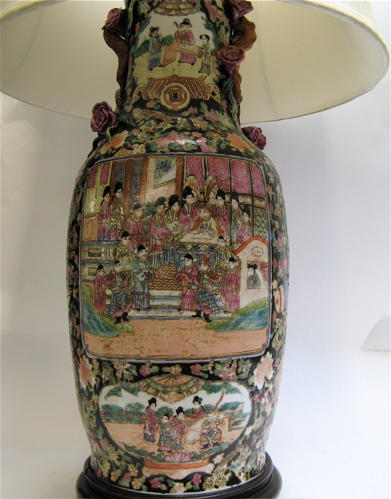 Appraisal: FAMILE NOIRE CHINESE TABLE LAMP hand painted with applied red