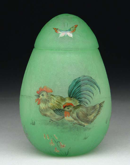 Appraisal: DAUM NANCY EGG Rare green covered egg is cameo and