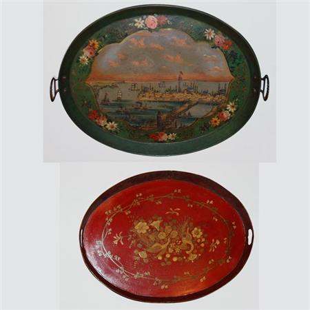 Appraisal: Two Victorian Style Painted Tole Trays Estimate -