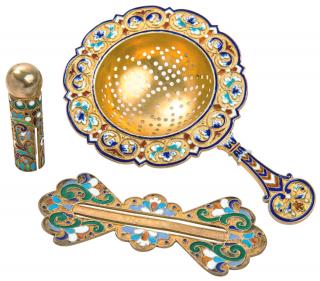 Appraisal: A GROUP OF THREE GILT SILVER AND ENAMEL RUSSIAN REVIVAL