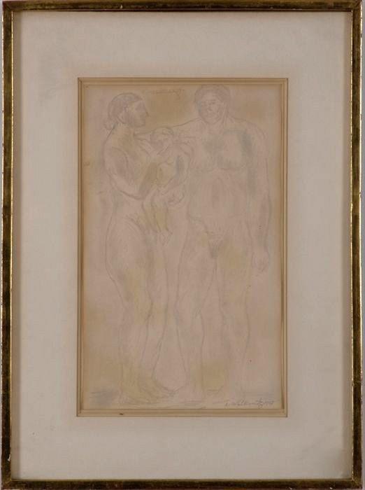 Appraisal: Abraham Walkowitz American - Family Sketch Pencil on paper signed