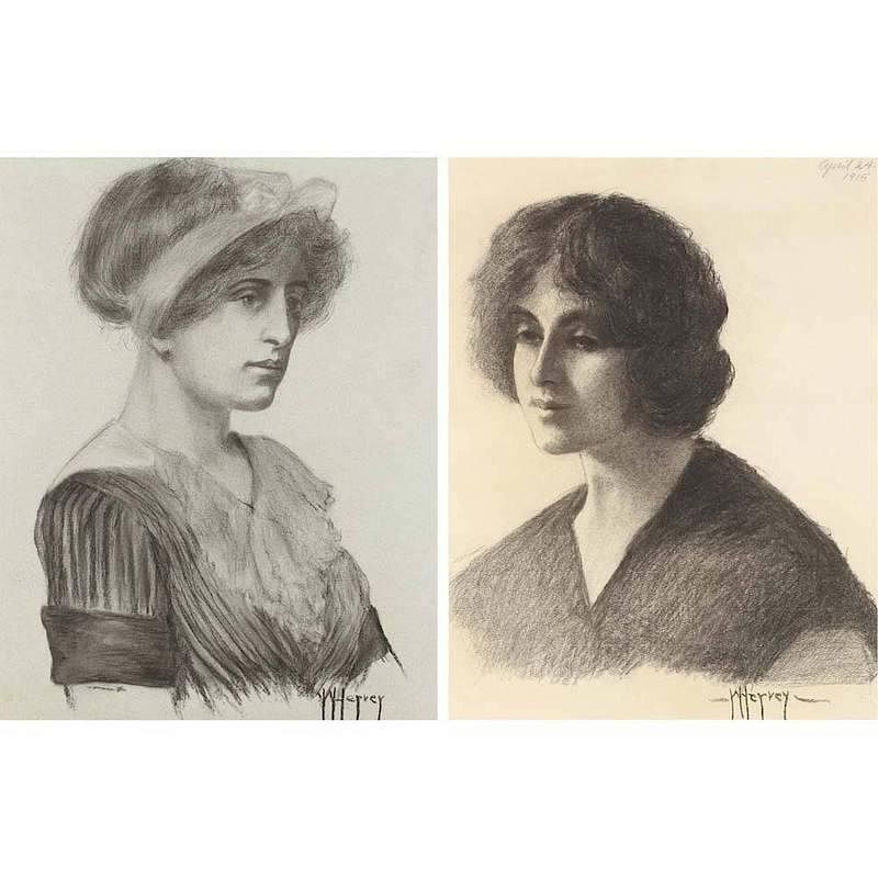 Appraisal: Wilna Hervey CA - Two Portraits each a graphite on