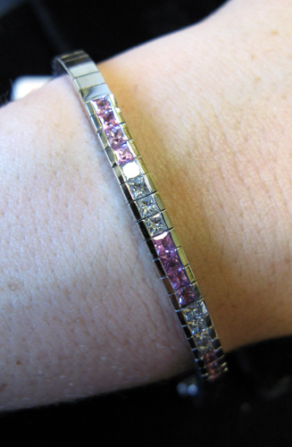 Appraisal: PINK TOURMALINE DIAMOND AND EIGHTEEN KARAT WHITE GOLD BRACELET -