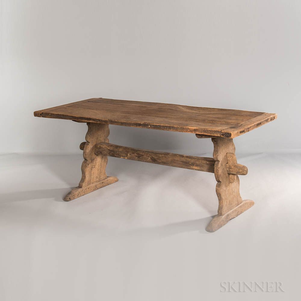 Appraisal: Poplar and Maple Trestle Table Poplar and Maple Trestle Table