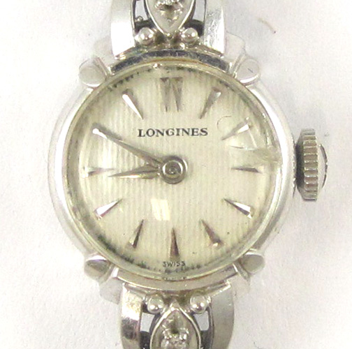 Appraisal: LADY'S VINTAGE LONGINES WRISTWATCH with K white gold case black