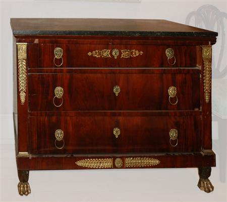 Appraisal: Neoclassical Style Brass Mounted Mahogany Marble Top Commode Estimate -