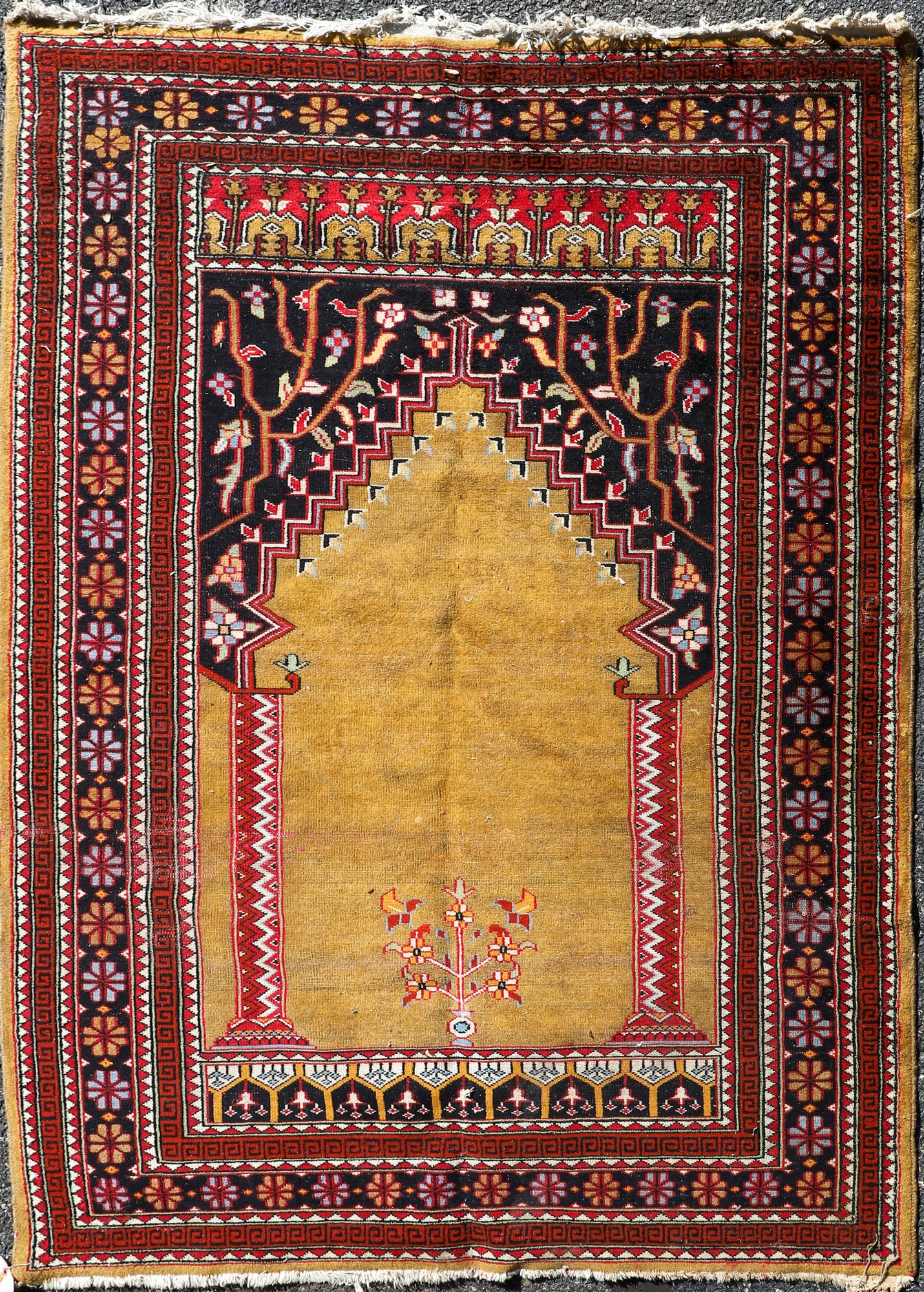 Appraisal: ' X ' Pakistan Bokara Yamoud Prayer Design Rug stains