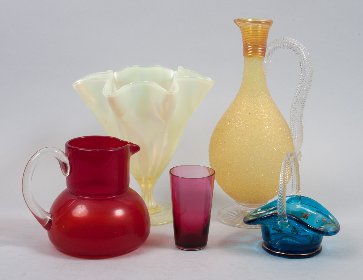 Appraisal: assorted pieces of colored and opalescent glass including ruby glass