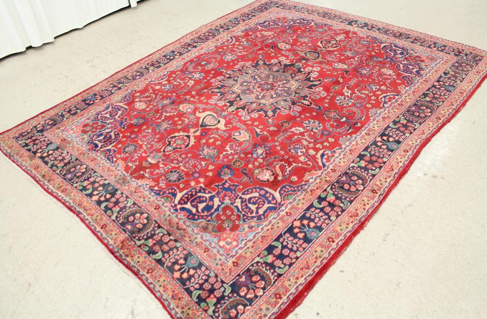 Appraisal: HAND KNOTTED PERSIAN MASHAD CARPET Khorasan Province northeastern Iran floral