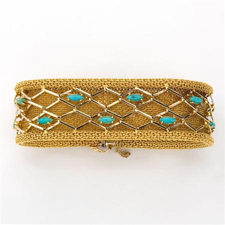 Appraisal: Gold and Turquoise Mesh Bracelet Estimate -