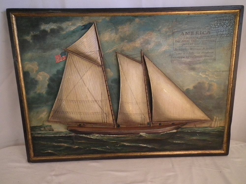 Appraisal: WOOD SHIP PLAQUE AMERICA th century three dimensional painted and