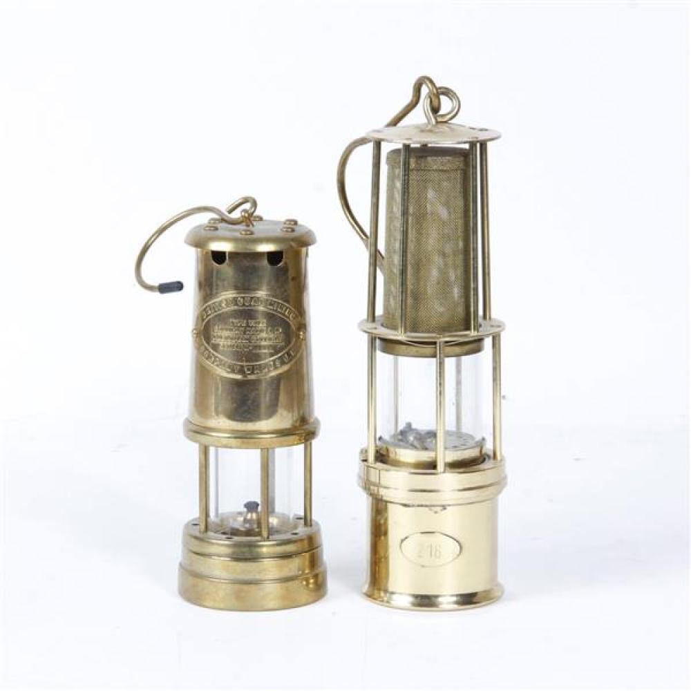 Appraisal: PAIR OF BRASS COAL MINER OIL LANTERN LAMPS ONE EMBOSSED