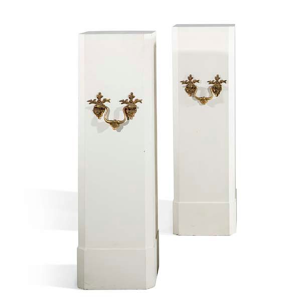 Appraisal: A pair of bronze mounted white painted pedestals A pair