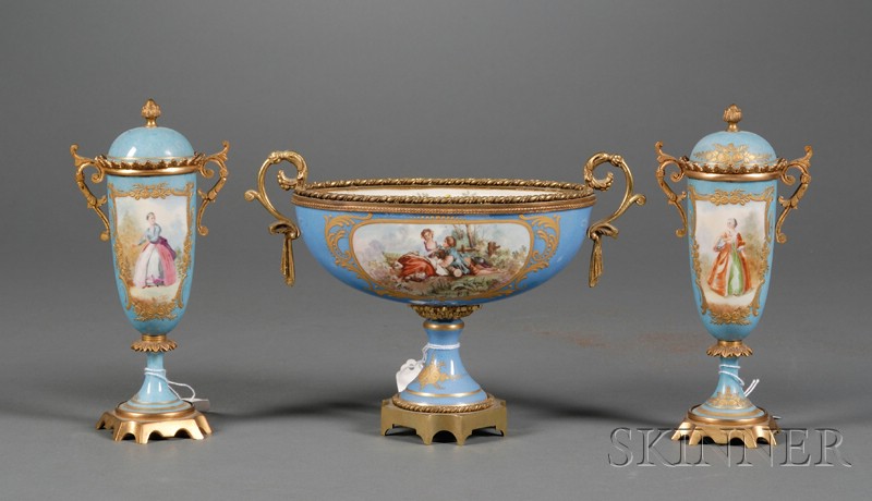 Appraisal: Assembled Three Piece Sevres-style Porcelain Garniture France early th century