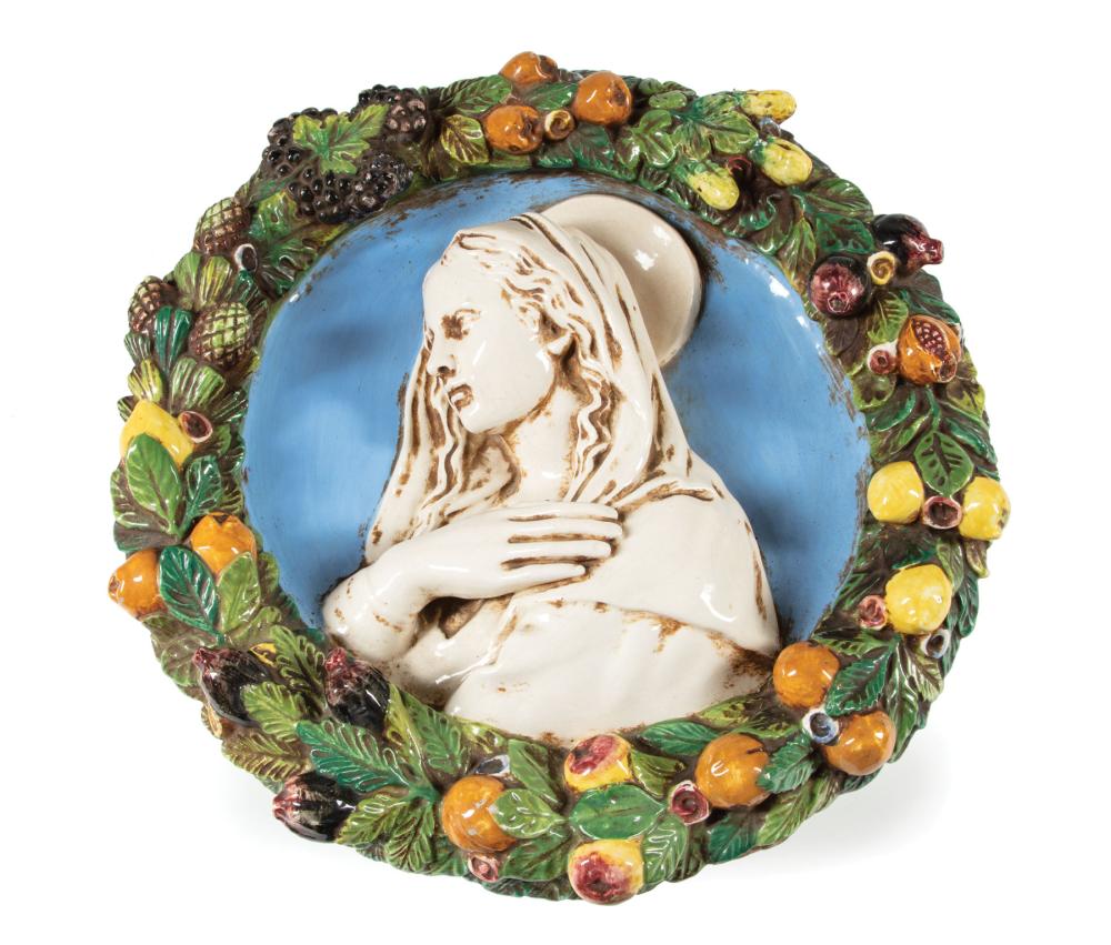 Appraisal: Italian della Robbia-Style Glazed Ceramic Plaque of the Madonna dia