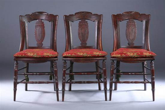 Appraisal: SET SIX EASTLAKE WALNUT SIDE CHAIRS th century with red