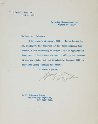 Appraisal: TAFT WILLIAM HOWARD Typed Letter Signed Wm H Taft as