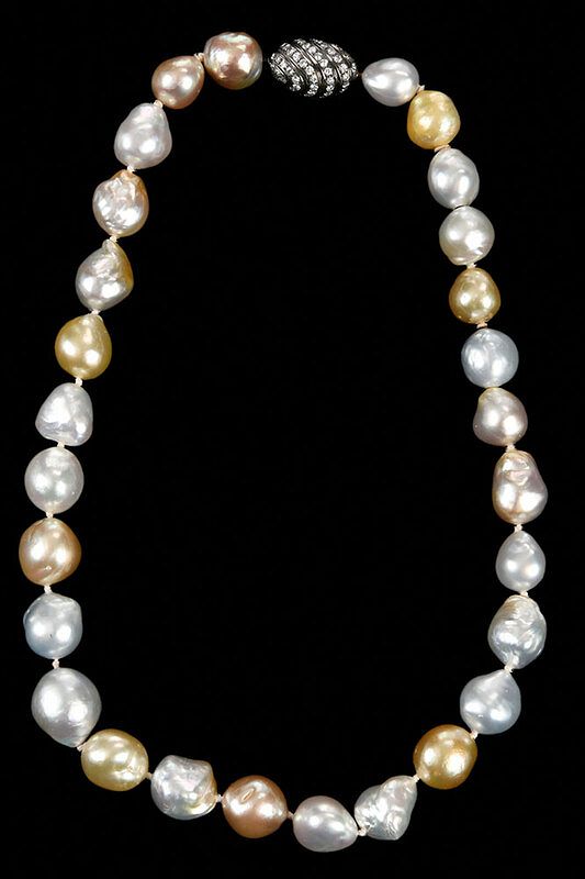 Appraisal: Pearl Necklace with kt Diamond Clasp knotted various colored baroque