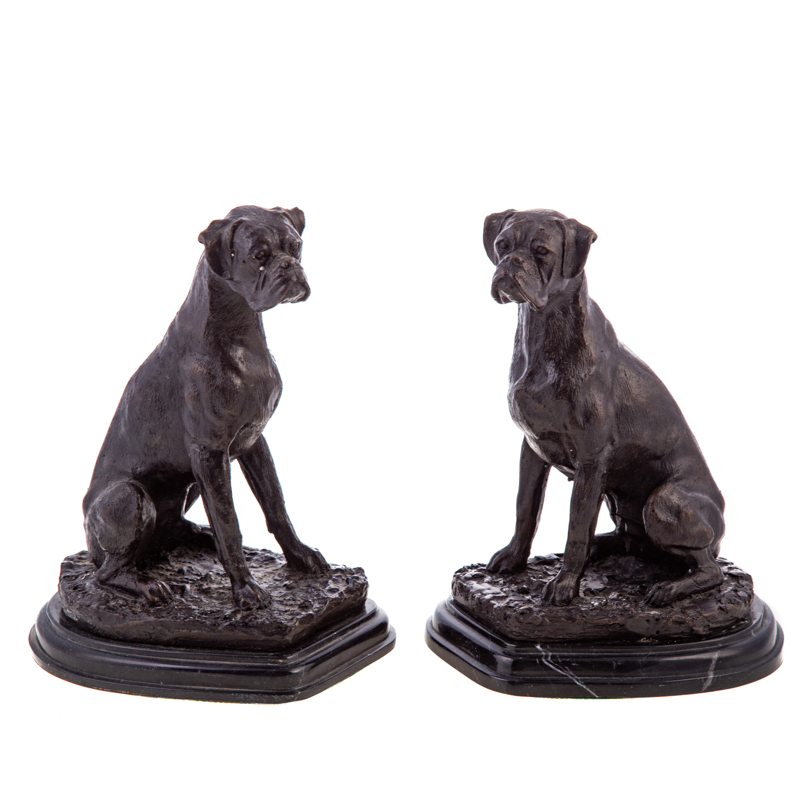 Appraisal: AFTER BARYE PAIR OF BOXER DOGS PATINATED BRONZE A pair