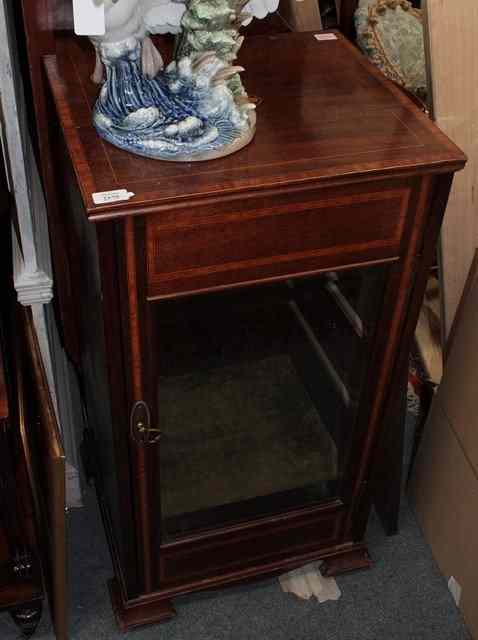 Appraisal: AN EDWARDIAN AND MAHOGANY SATINWOOD INLAID SIDE CABINET with glazed