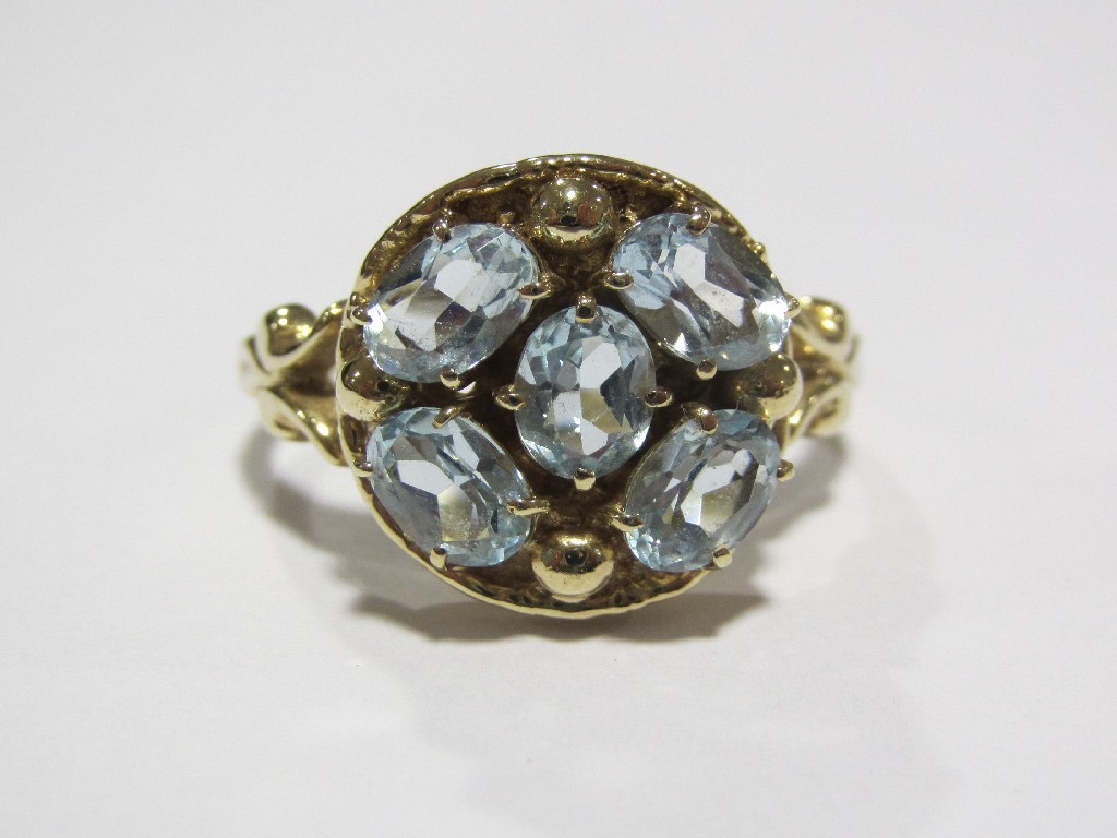 Appraisal: Nine carat gold aquamarine set dress ring with five aquamarines