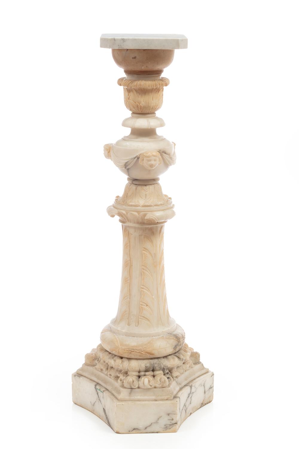 Appraisal: Continental Carved Marble and Alabaster Pedestal th c tiered foliate