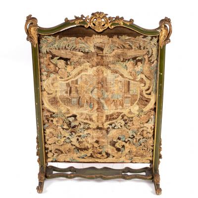 Appraisal: An Italian green painted and parcel-gilt fire screen th Century