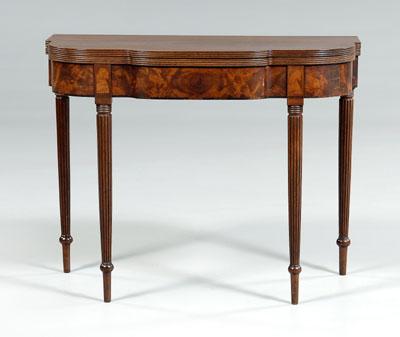 Appraisal: Philadelphia Federal games table fold-over top with reeded edge bookmatched