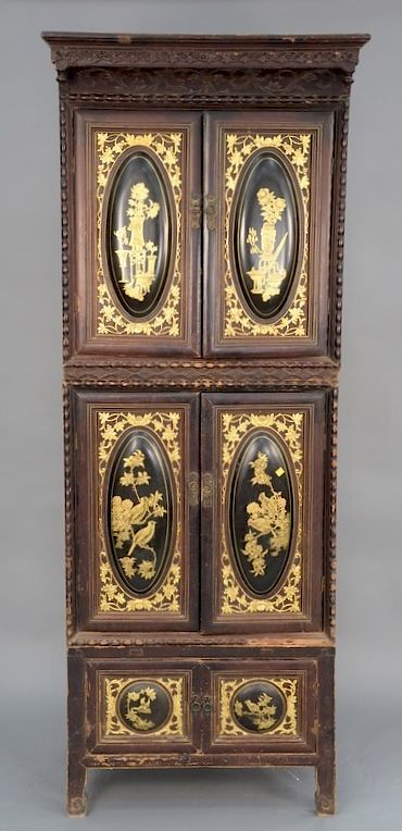 Appraisal: Chinese lacquered six door cabinet in three parts all having