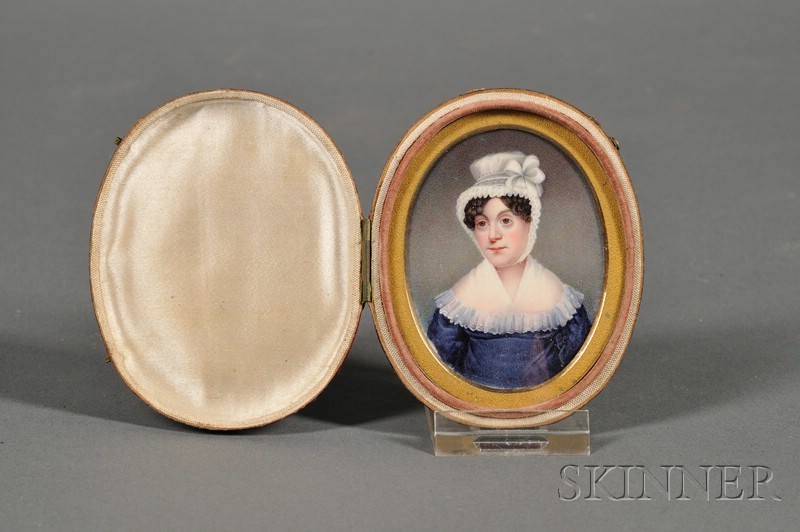 Appraisal: Portrait Miniature of Lady Wearing a Blue Gown and a