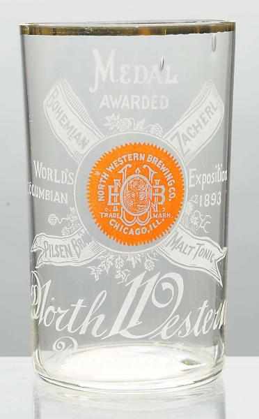 Appraisal: Northwestern Brewing Co Acid-Etched Beer Glass Medal Awarded with red