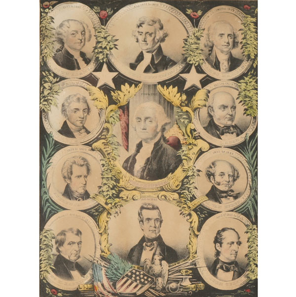 Appraisal: Currier print with United States Presidents George Washington to James