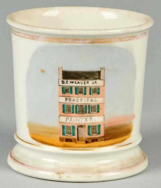 Appraisal: -Story Building Shaving Mug Description Shows building with painted message