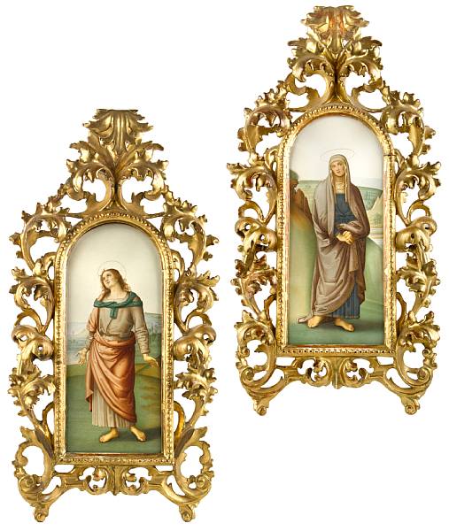 Appraisal: Italian School Two watercolor portraits of St John and the