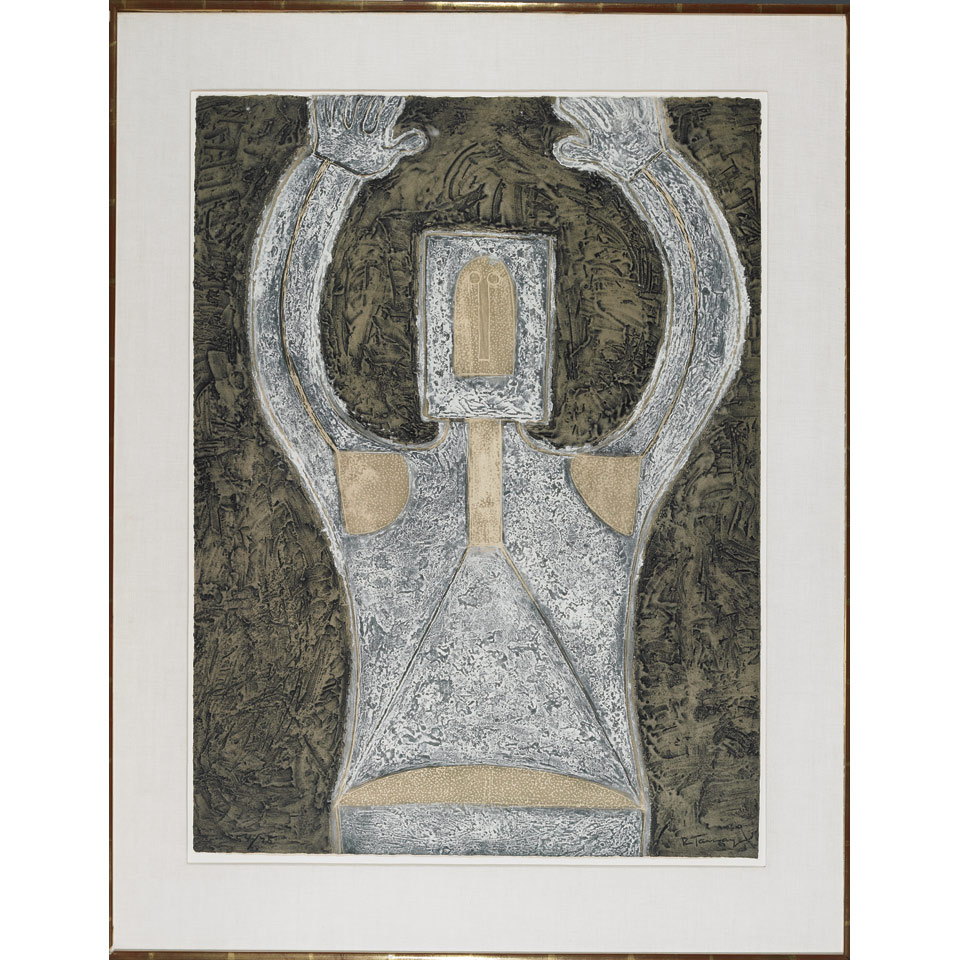 Appraisal: Rufino Tamayo - Mexican FIGURE WITH ARMS UPHELD Colour intaglio