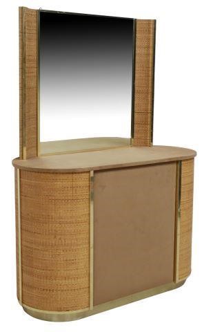 Appraisal: Modern dressing table and mirror c s having curved woven